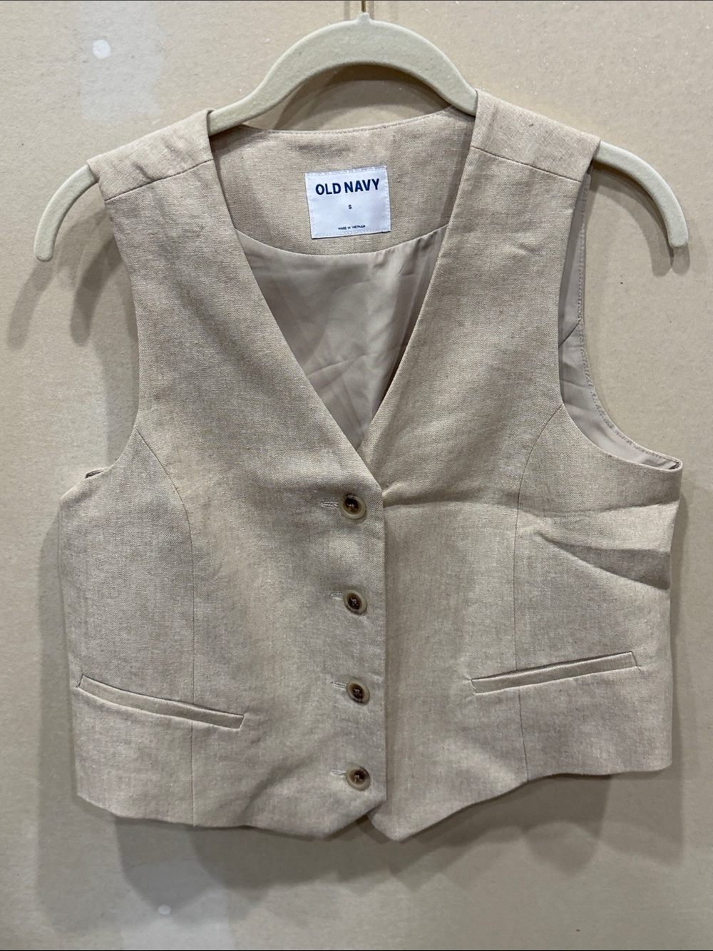 Old Navy Neutral Linen-Blend Button Vest